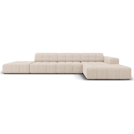 Canapé d'angle droit 5 places en chenille beige (1/5)