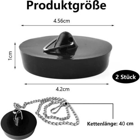 Bouchons Vidange - Caoutchouc - Chaîne Acier Inoxydable 40 cm - Pour Évier Cuisine Salle De Bain Lavabo - 45 6 x 42 mm - Noir - Lot De 2 (1/5)