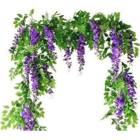 Vignes artificis de glycine, 2 pièces Fausses Fleurs en Soie suspendues irlandes artificis de Plantes de Vigne Jardin Mur extérieur verdissement Jungle fête Mariage Arche décoration