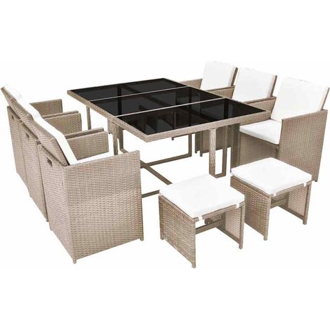Salon de jardin encastrable avec coussins 11 pcs Contemporain, Ensemble repas de jardin, Rotin Beige OIB3973E (1/5)