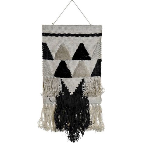 Tapisserie murale boho en jute et coton style tricolore élégant - Beige naturel avec touches noires (1/5)