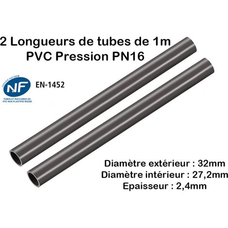 Lot de 2 Barres Tuyau Rigide Tube PVC Pression PN16 32mm : Longueur 1m