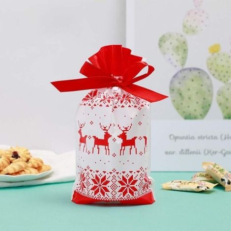 Sacs cadeaux de Noël avec rubans 50 pièces Sacs cadeaux de Noël avec cordes Sacs cadeaux de Noël pour bonbons et biscuits (1/3)