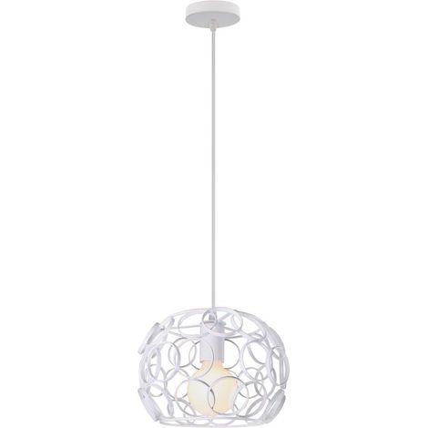 Suspension Luminaire Cage Ronde Lampe À Suspension En Fer Métallique Plafonnier Rétro Vintage Pour Club Bar Café Blanc (1/5)
