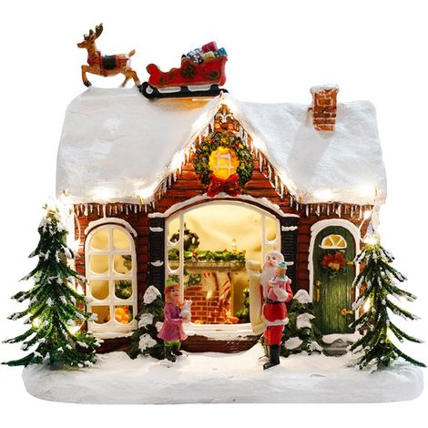 Casa di Babbo Natale 23x15x20,5 cm in Resina con Luci e Slitta (1/2)