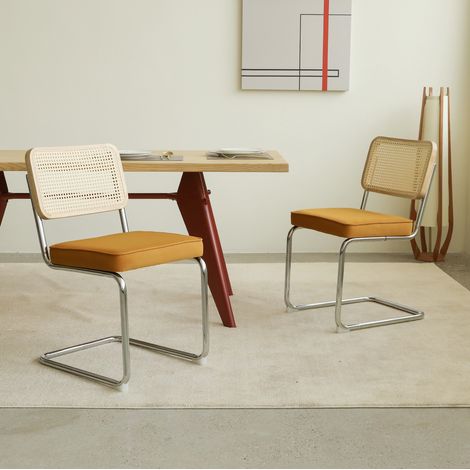 Sedia da pranzo in cromo e rattan, arancione, impilabile, stile moderno, seduta in velluto,53×46.4×84.6cm (1/5)