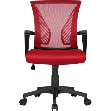 Yaheetech Chaise Bureau avec Siège Dossier en Maille Respirante Hauteur Réglable Fauteuil d'Ordinateur Inclinable à roulettes Pivotantes Charge 136kg Rouge