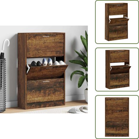 Armoire à chaussures Chêne fumé 63x24x103 cm Bois d'ingénierie - Meuble Rangement Chaussures - Armoire Chaussure - Rangements Intérieur - Rangement Entrée - Commode Chaussures (1/5)