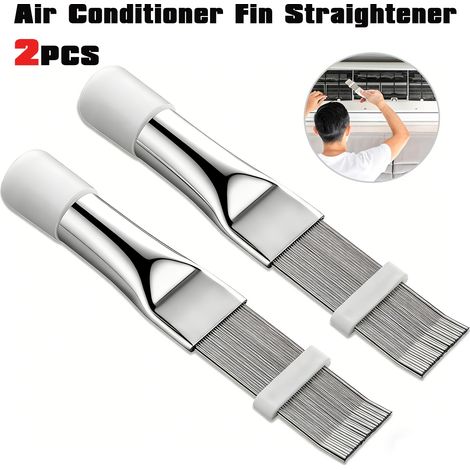 Lot de 2 peignes pour ailettes de climatiseur, redresseurs d'ailettes de condenseur en acier inoxydable, outils de nettoyage et de réparation des ailettes de radiateur et d'évaporateur (1/5)