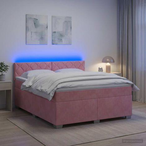 vidaXL Cama con Base Tapizada, Colchón y Luz LED Rosa 140 x 200 cm (1/5)