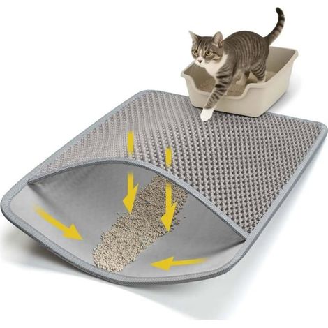 1 pièce Tapis litière chat, nid d'abeille double couche, imperméable et anti-urine, tapis bac à litière 58 x 42 cm pour intérieur (1/5)