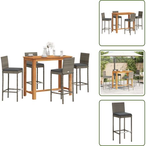 5-tlg. Gartenbar-Set Grau Massivholz Akazie und Poly Rattan - Gartenbar Set - Gartenmöbel - Esszimmergarnitur - Balkonmöbel - Terrasse Möbel (1/5)