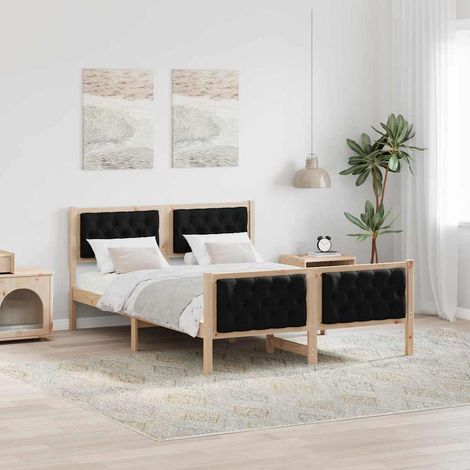 Bettrahmen Schwarz 140 x 190 cm Massives Kiefernholz