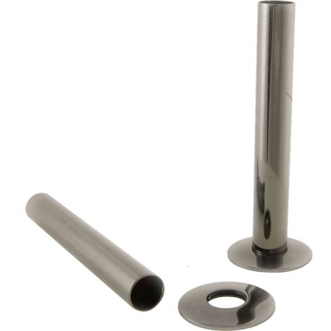 Warmehaus Pair of 180mm Radiator Pipes and Pipe Collars 15mm Black Nickel