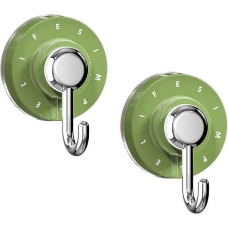 Pair Lot de 2 crochets à ventouse en J - Hooks verts avec ventouses fortes - Sans perçage pour murs lisses (salle de bain, cuisine, balcon) - Accroche serviettes, ustensiles, vêtements (1/5)