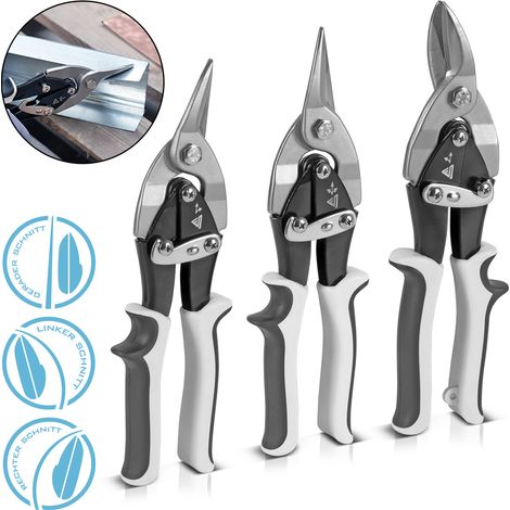 STAHLWERK set di 3 cesoie per metallo con taglio dritto, sinistro e destro