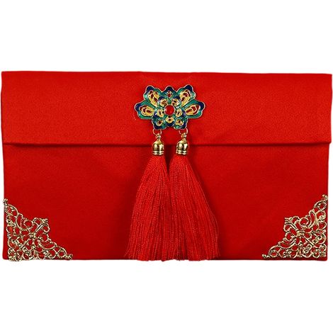 1 Enveloppe rouge, tissu brodé métal, cadeau mariage fiançailles cérémonie thé (1/5)