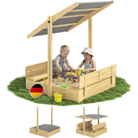 Spielwerk Sabbiera con Tetto Veranda Protezione UV 50 Legno Ecologico Sandbox per Bambini Gioco Esterno Playhouse Toni (de)