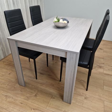 Dining Table and 4 Chairs Grey 4 Black Leather Chairs Wood Dining Set Furniture (1/5)