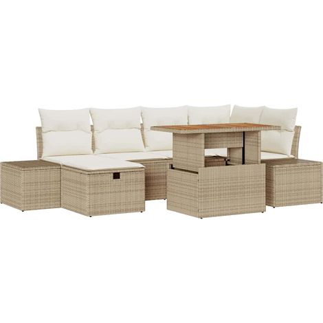Garden Sofa Set with Cushion 7 pcs Beige Poly Rattan vidaXL (1/5)