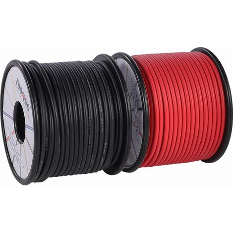 Fil électronique de 16 awg, fil de silicone de 50 mètres Fil de cuivre étamé flexible 25 m de fil noir et 25 m de fil toronné rouge Résistance aux hautes températures (1/5)