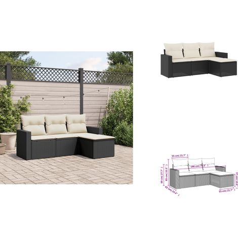 The Living Store Salon de jardin 4 pcs avec coussins noir résine tressée - Meuble de jardin (1/3)