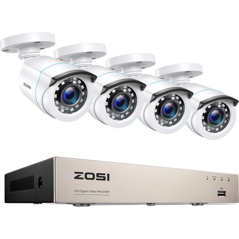 Système de surveillance, 4 caméras étanches, compression H.265+, 4cams Blanc, Aucun (1/2)