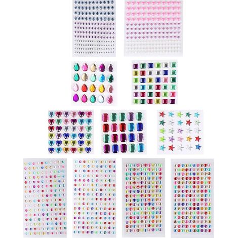 11 feuilles d'autocollants strass à faire soi-même, autocollants en acrylique pour enfants-8X8CM-Colorful 1