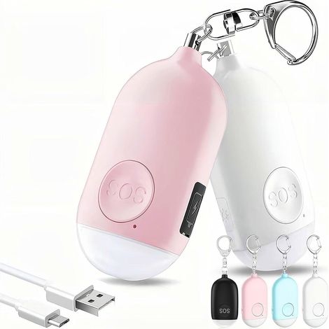 Alarme personnelle de sécurité, lot de 2 alarmes de police rechargeables avec lampe torche LED, porte-clés d'autodéfense, alarme de sécurité en cas de crise de panique pour filles, enfants et personne (1/5)