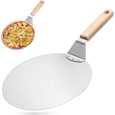 Pelle À Pizza, Manche Bois, Inox, 10 Pouces, Ronde, Four, Cuisson, Complet, Rapide, Robuste, Cuisine (1/5)