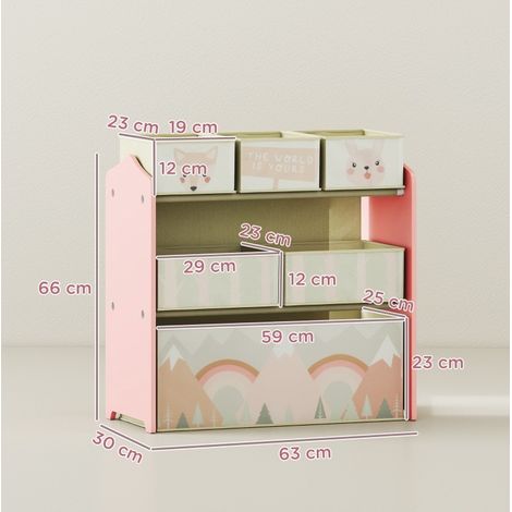 Mobile contenitore per bambini con 6 scatole in tessuto, 63 x 30 x 66 cm, rosa HAVRYA (1/4)
