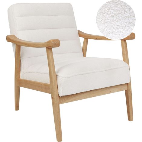 Poltrona retrò da salotto Rivestimento in boucle Struttura in legno Bianco Leknes