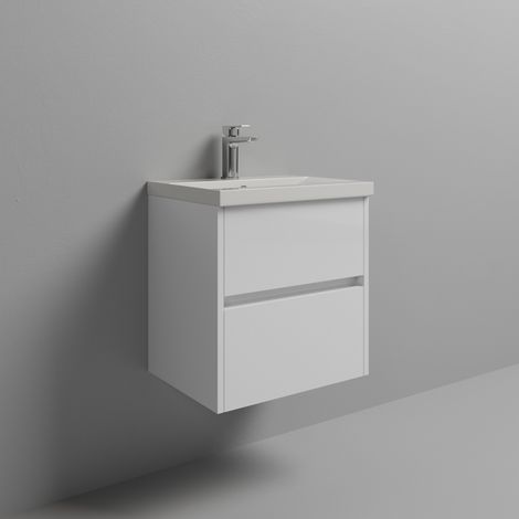 Montego Gloss White 500mm Wall Mounted 2 Drawer Vanity Unit with Glide Basin