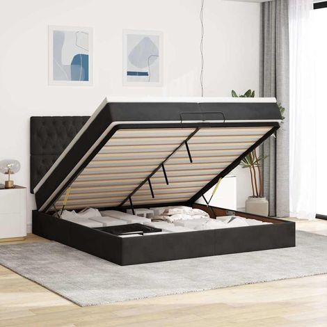Ottoman-Bett mit Matratzen Schwarz 200x200 cm Samt
