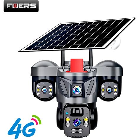 Caméra de sécurité extérieure à triple écran avec détection de mouvement et alimentation solaire (communication 4G) (1/5)
