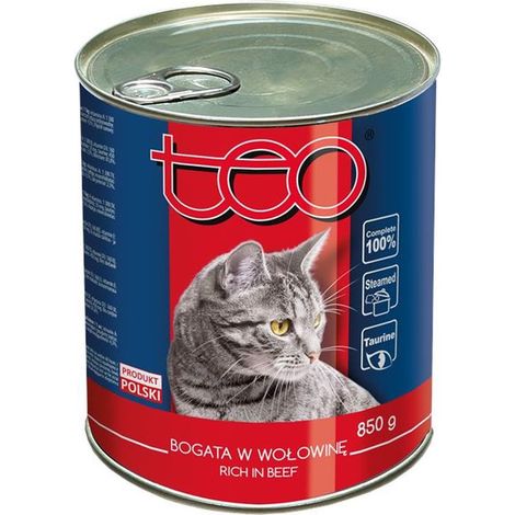 Aliment humide pour chat TEO riche en bœuf 850 g