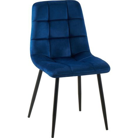 Chaise de salle à manger x1 coutures forme carrées en velours bleu foncé pieds en métal noir 100001966 (1/5)