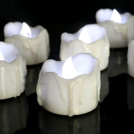 LED Tea Lights with Built-in Timer, Pack of 12, Battery Operated, 6H Timer, Bright Cold White Light, No Remote, Batteries Included (1/5)