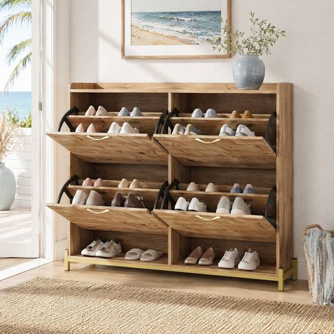 MEUBLIV Mobile portascarpe in legno 108,5x24x100 cm – 4 ante, salvaspazio (1/5)