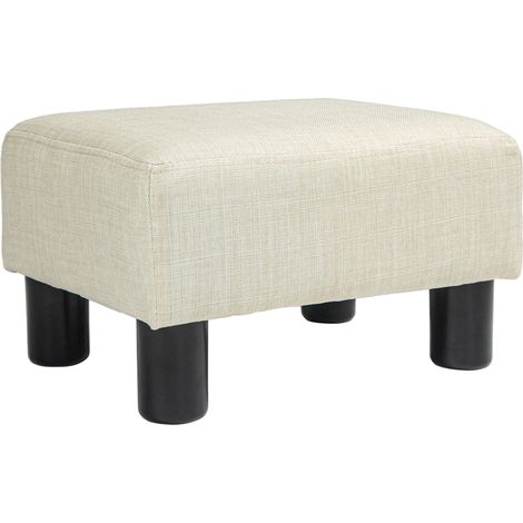 Pouf repose-pied tabouret bas en tissu lin beige capacité charge 110 kg 40x30x24 cm (1/5)