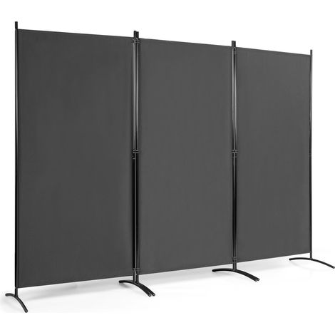 Separador de ambientes de 3 paneles plegable de tela 260 x 183 cm gris