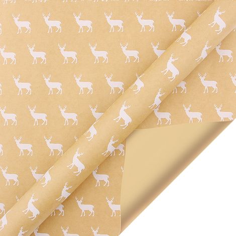Wrapping Paper - Kraft Paper - Christmas Santa Claus Design - 44 x 100 cm - Brown - 1 Roll (1/3)