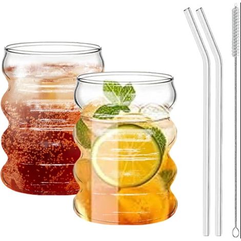 Cocktail Glasses with Glass Straws for Coffee Latte, Matcha, Mojito, Water Juice, Beer (1/5)