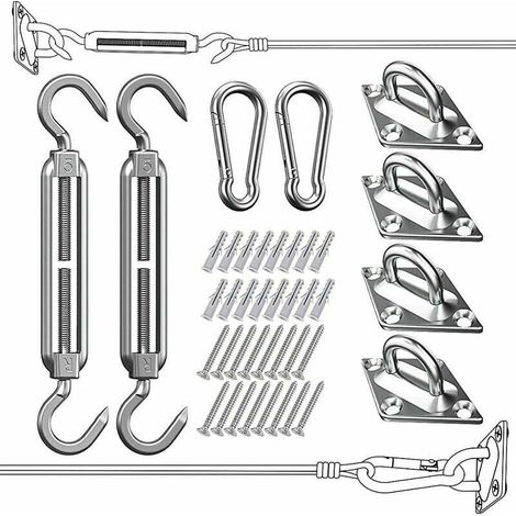 RHG Kit de Fixation pour Voile d\'Ombrage - 304 Inoxydable Voile d\'Ombrage, Kit de fixation Voile d\'ombrage pour Triangle, Carré & Rectangle, Heavy Duty antirouille Soleil Voile D\'ombrage Kit de Fi (1/4)