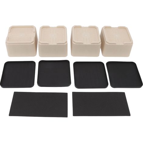 Rehausses de lit en plastique avec coussin supérieur et coussin inférieur en caoutchouc, et rehausseurs de meubles pour réfrigérateur, machine à laver (1/5)