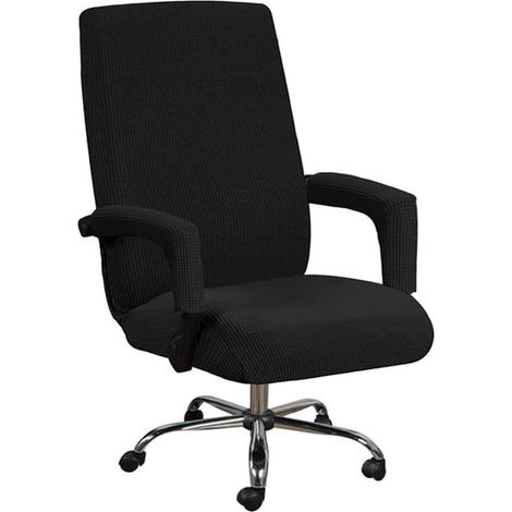 Fauteuil de bureau housse extensible durable, protecteur souple pour chaise pivotante patron, avec housses accoudoirs, grande taille noir, couvre-siège élastique résistant (1/5)