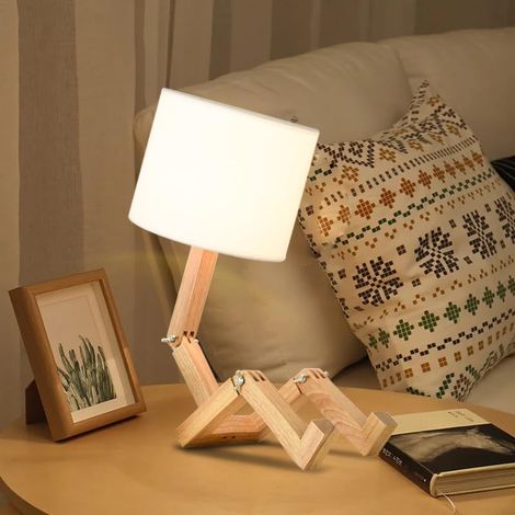 Lampe de Chevet Enfant LED Bois Réglable, Veilleuse Créative Chambre, Lampe de Bureau Moderne Décorative Salon Bureau (Base E27)