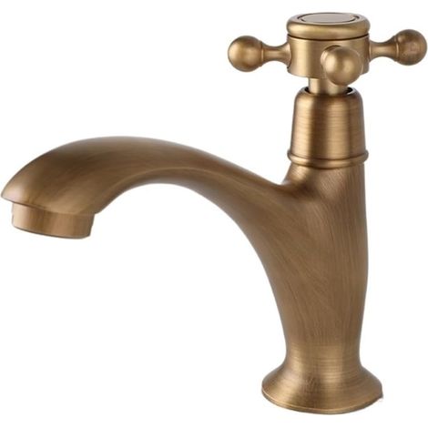 Robinet de cuisine Robinet de lavabo de salle de bains en laiton Antique, poignée croisée, contrôle de Rotation, sortie d'eau froide, robinets de bain montés sur le pont (1/5)
