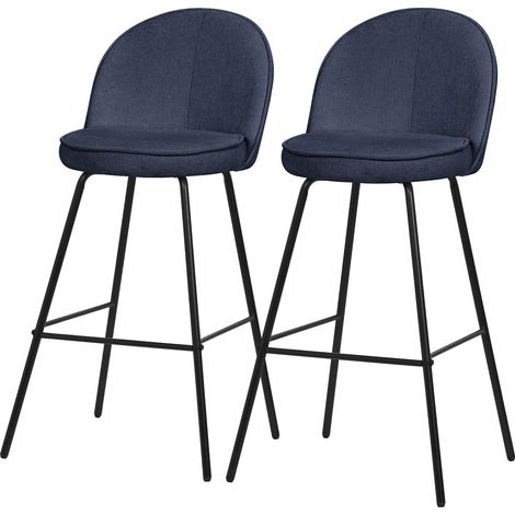 ML-Design Barhocker 2er Set Dunkelblau mit Stoffbezug, H:75 cm, Gepolsterte Barstühle mit Stahlgestell, Küchenstühle mit Rückenlehne und Fußstütze, Tresenhocker Bistrohocker Thekenhocker Küchenhocker