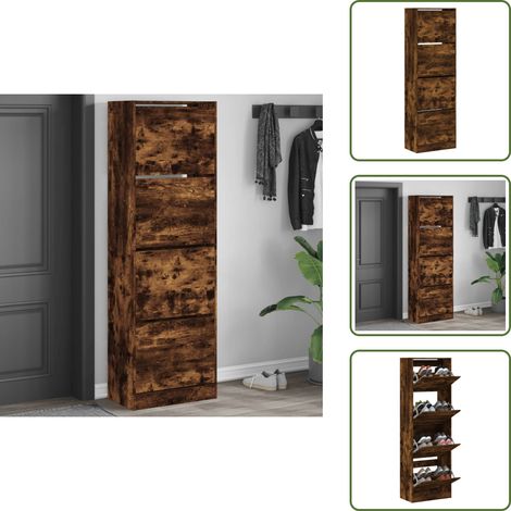 The Living Store Mueble zapatero 4 cajones abatibles roble ahumado 60x34x187,5cm - Muebles para dormitorio